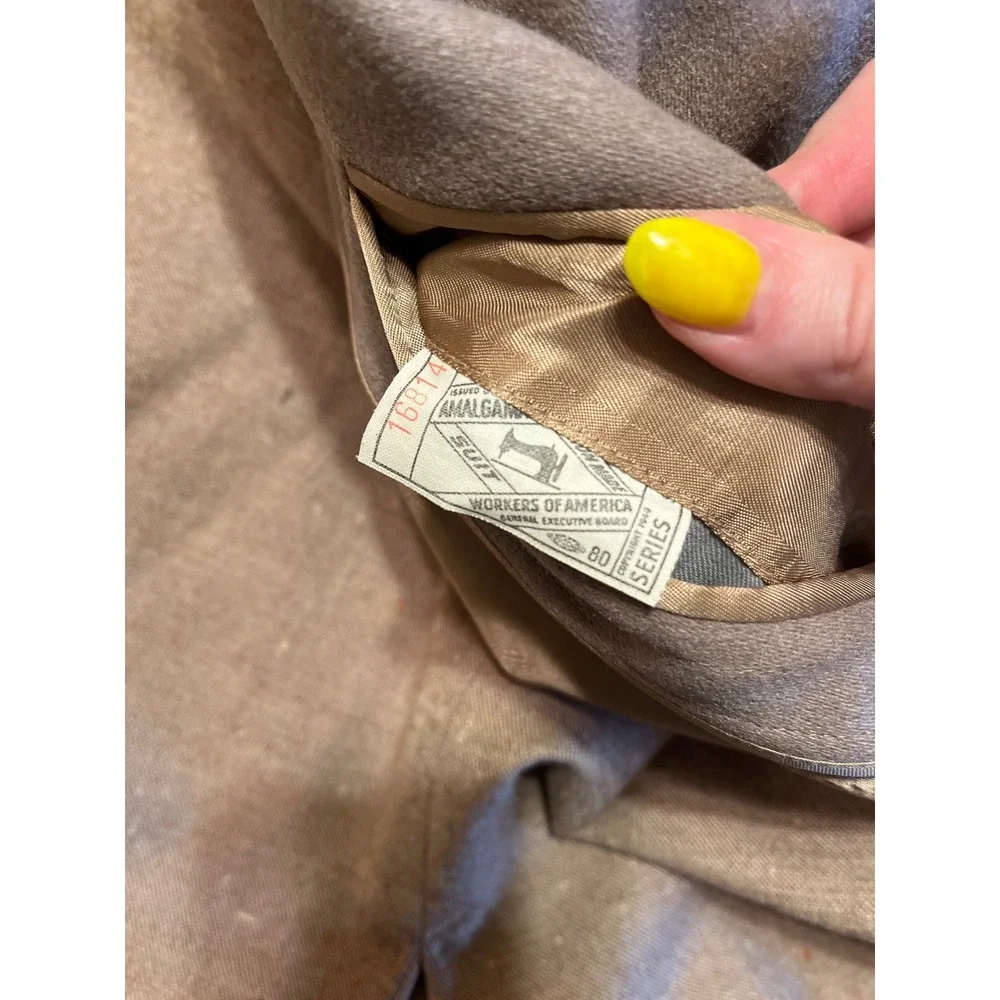 Vintage Amalgamated Workers of America Union‎ Made Mens Overcoat Tan Brown Coat